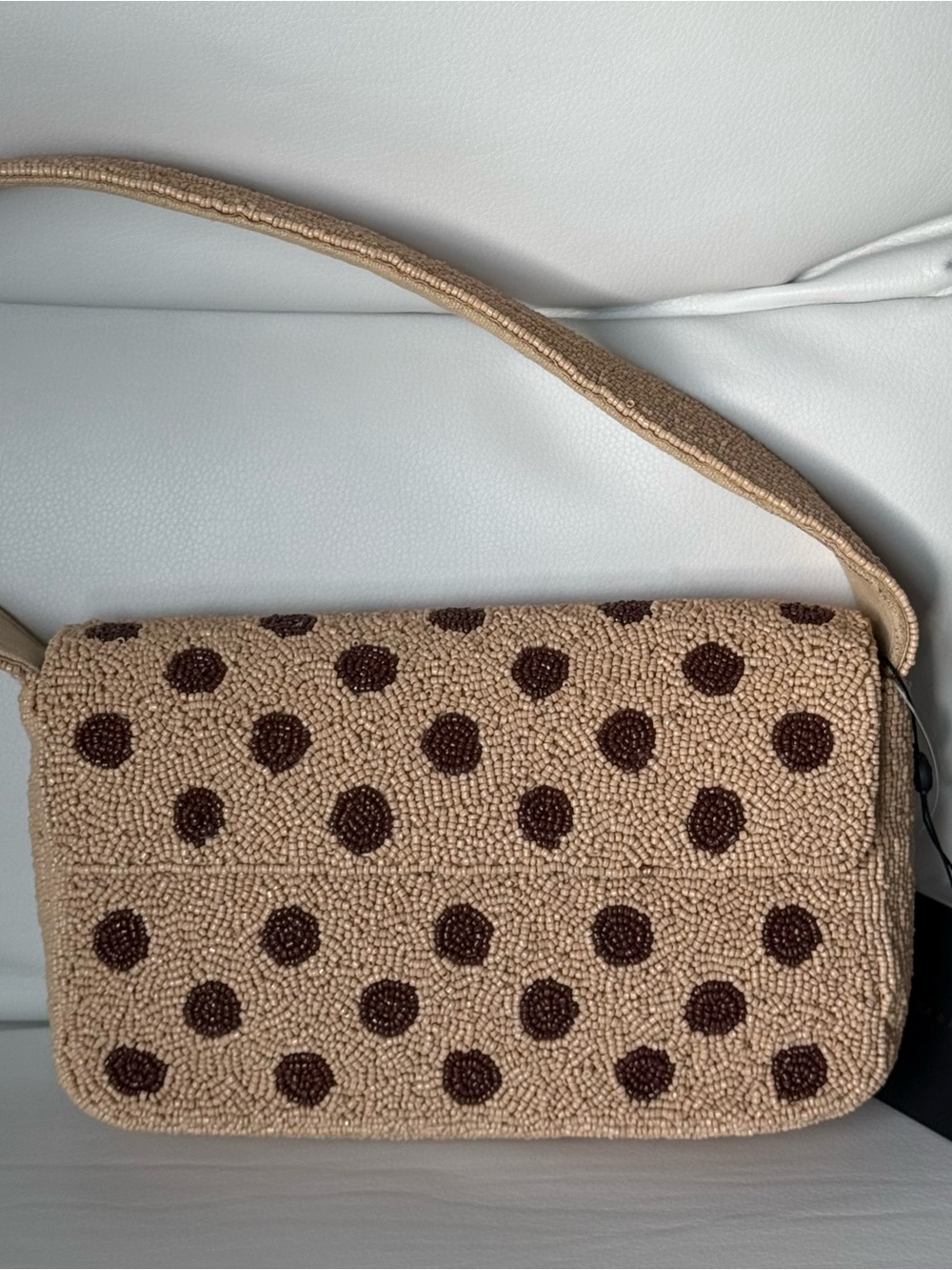 RARE Beaded Polka Dot Shoulder Bag - Beige and Brown